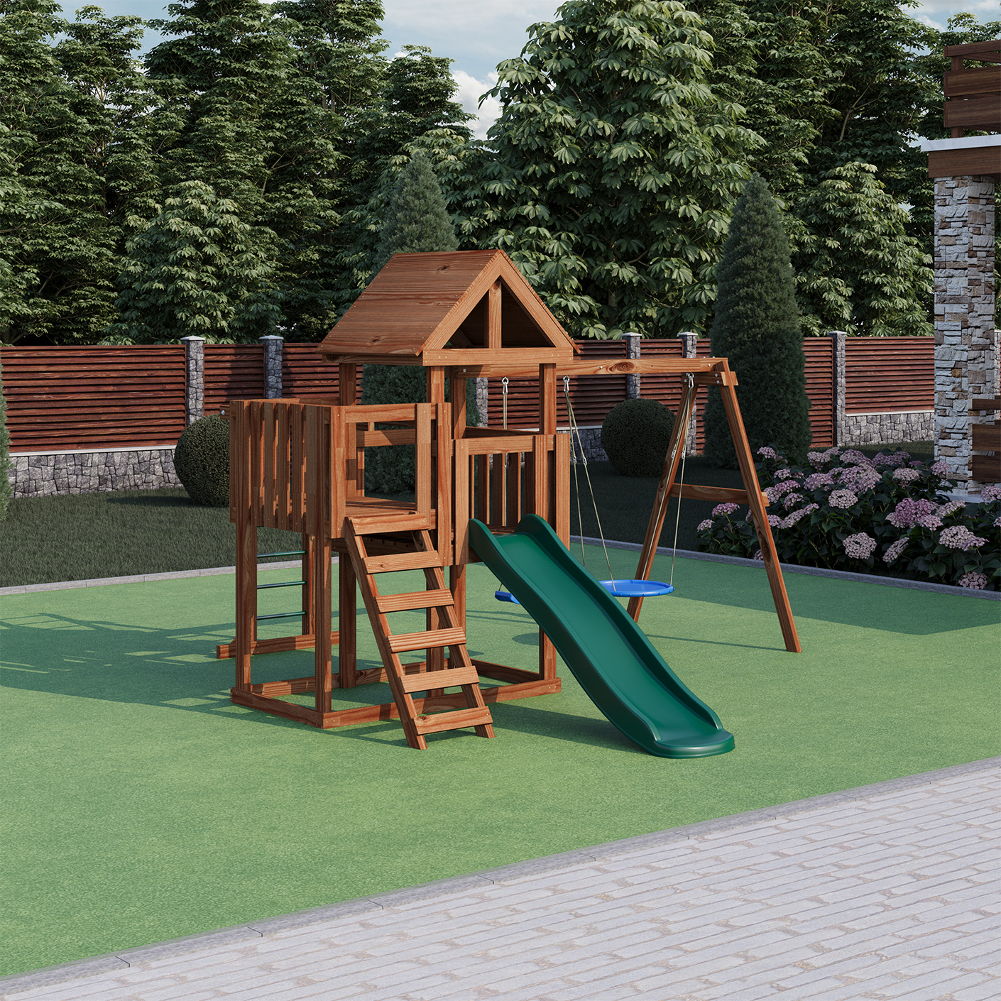 Детская площадка  Junior Color JC5 с деревянной крышей