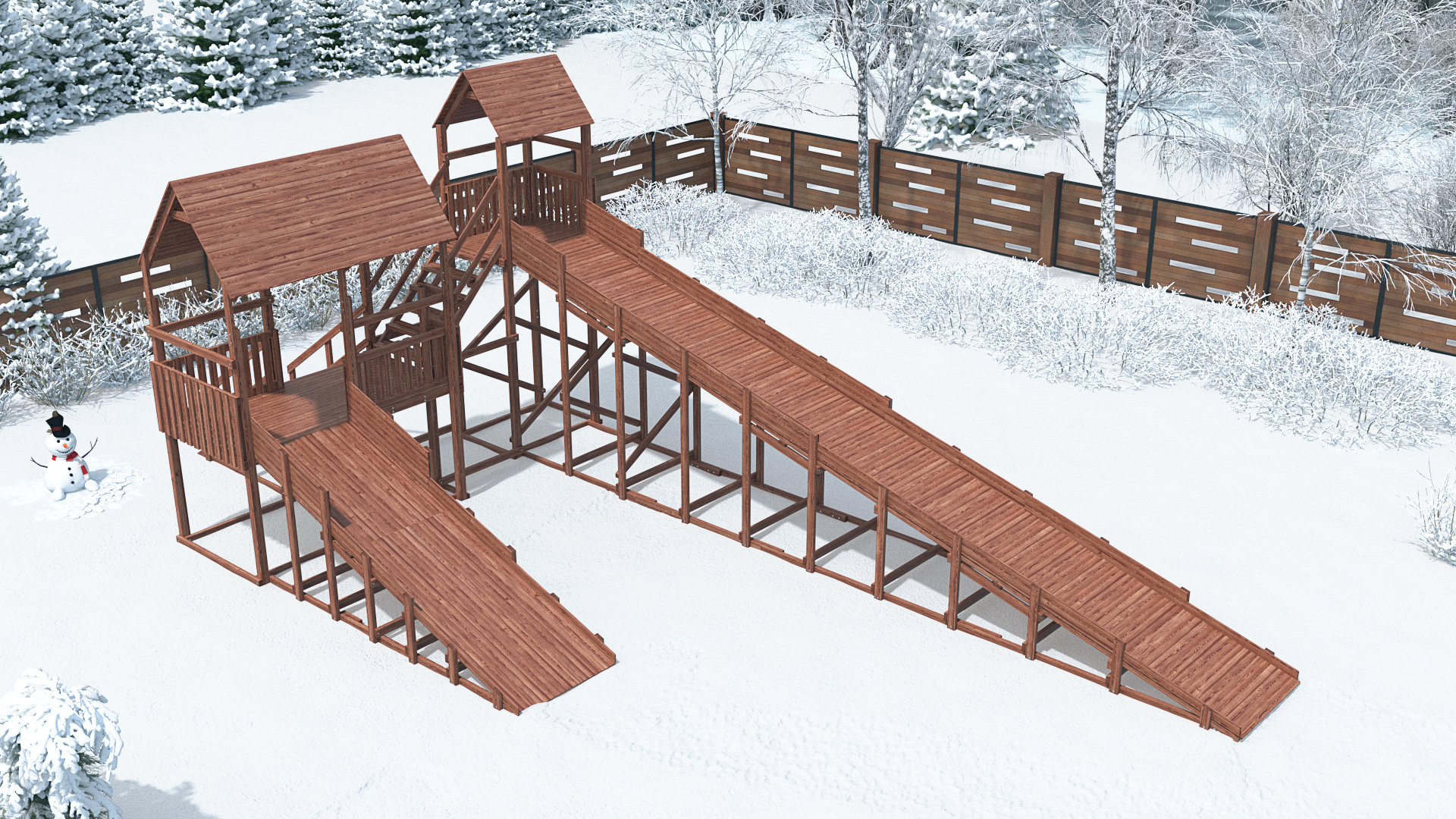 Зимняя деревянная горка Winter W-12 с крышей (длина ската 6м и 12м) 